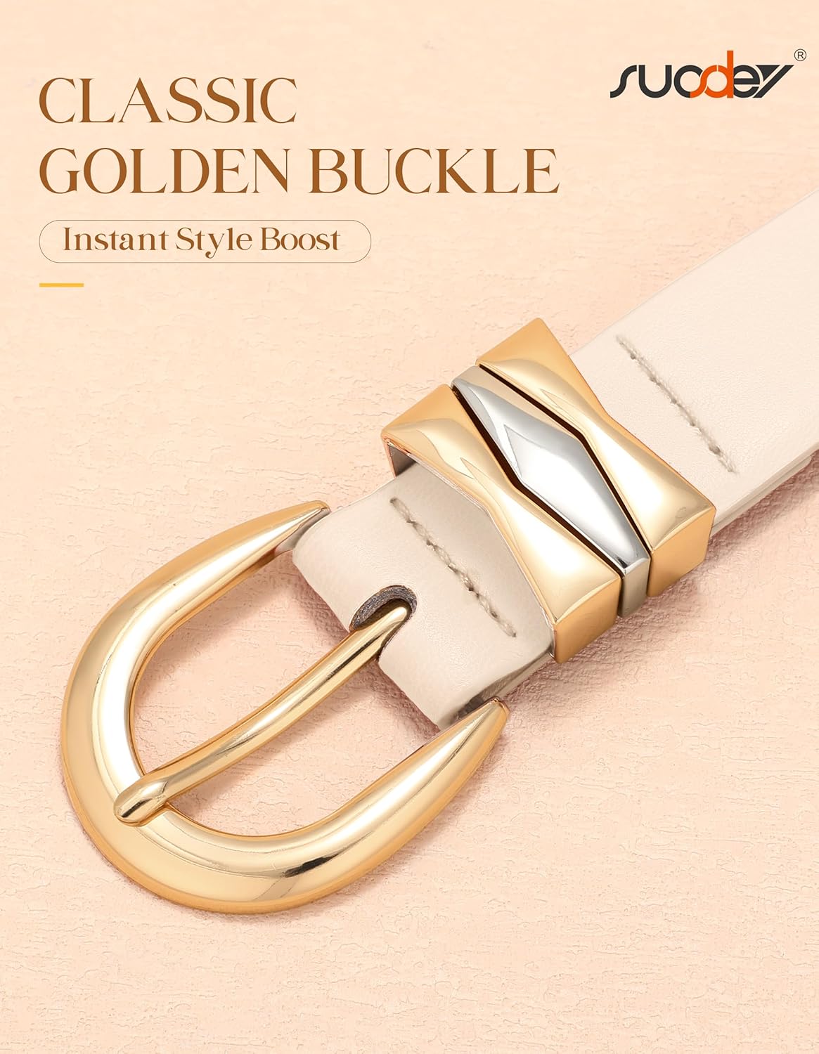 SUOSDEY Women Leather Belts for Jeans Pants Dresses Ladies Leather Belts with Gold Buckle - Image 3