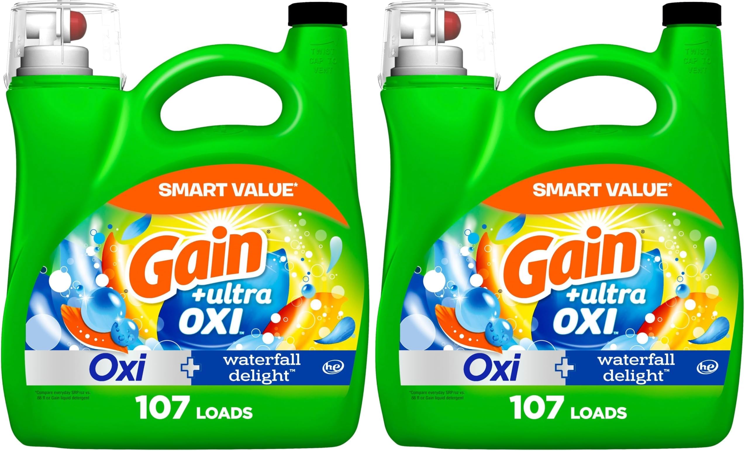 Liquid Laundry Detergent, Waterfall Delight Scent | 107 Loads | Oxi Formula | HE Compatible | 154 fl oz