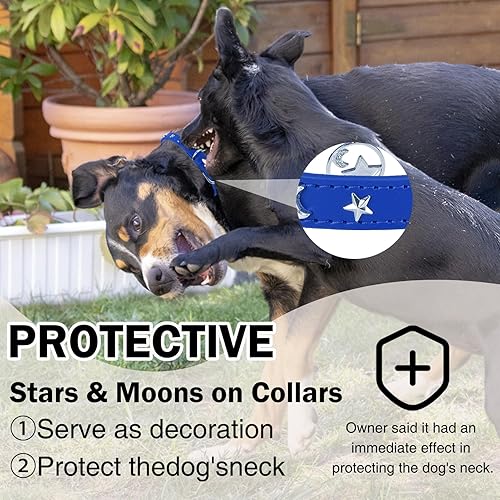 Miniatura 8 de Collar de cuero para perros pequeños y medianos, collar ajustable con remache de estrella y luna con hebilla de metal resistente al óxido, collares