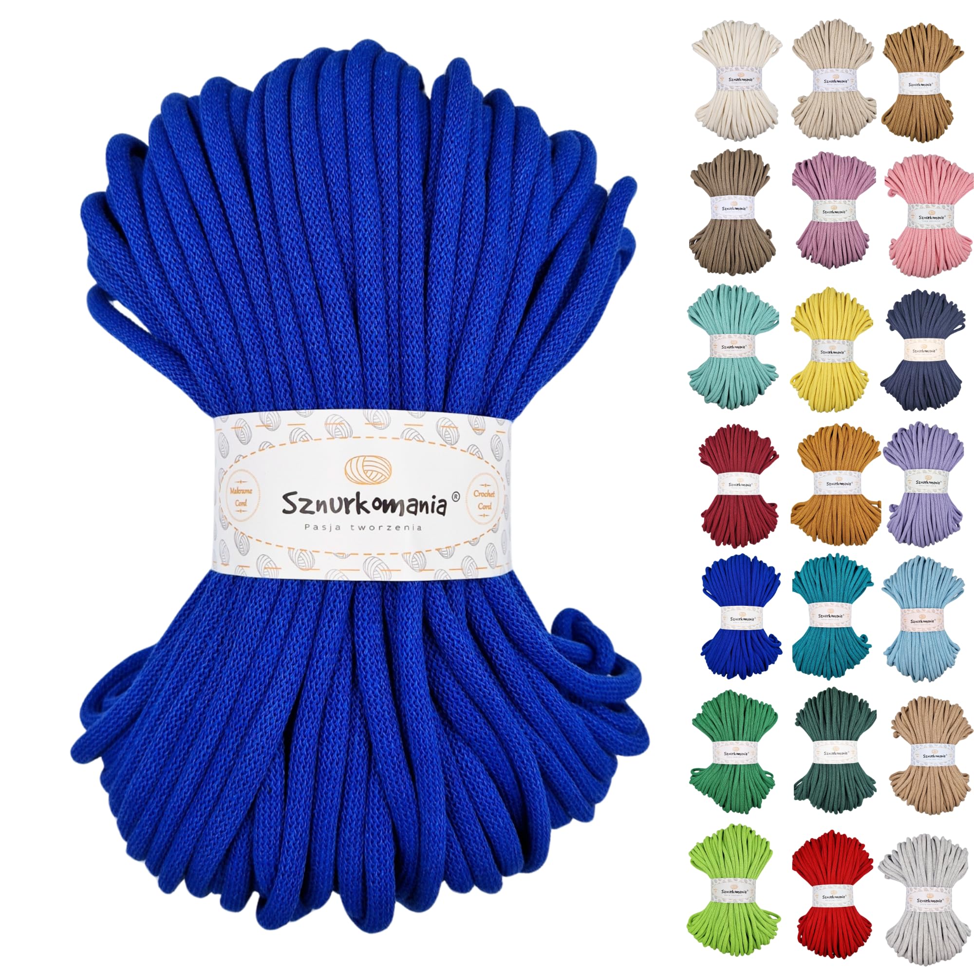 Sznurkomania, Cotton Cord 9mm 50m, Many Colors, Macrame Yarn, Cotton Yarn, Braided Cotton Cord 9mm with Core, Crochet Cord, Crocheted Bag (Cornflower)
