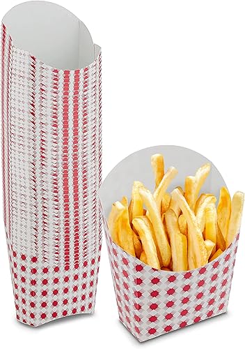 MT Products Tazas de papas fritas a cuadros de 5 onzas – Paquete de 50 – Vasos desechables de charcutería y cajas para freír – Soportes de papel