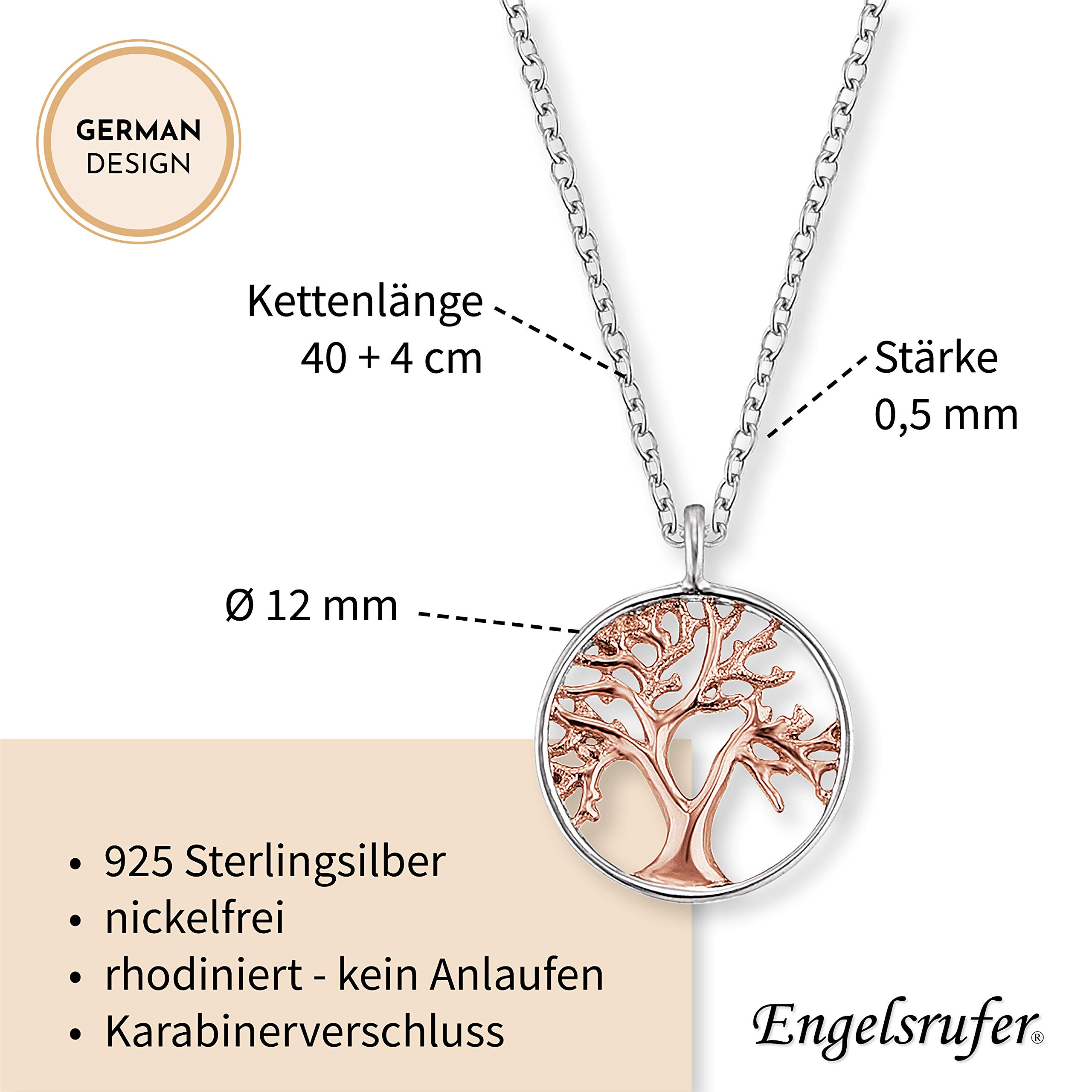 Engelsrufer - Damen Silber Halskette mit Lebensbaum Anhänger in rosegold, Bicolor Kette mit Kettenanhänger Baum des Lebens, zierliche Damenkette aus 925 Sterlingsilber