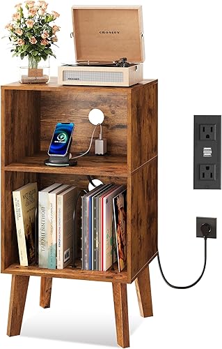 Mesita de noche, moderna mesita de noche de mediados de siglo con almacenamiento y estante de madera abierto, mesa auxiliar pequeña con patas de disponible en Yaxa Guatemala