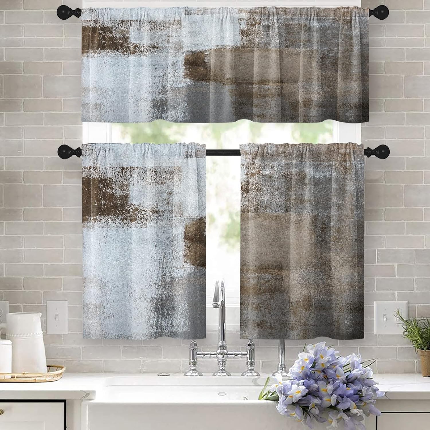 Tayney Brown Kitchen Curtains Grey White Window Curtains