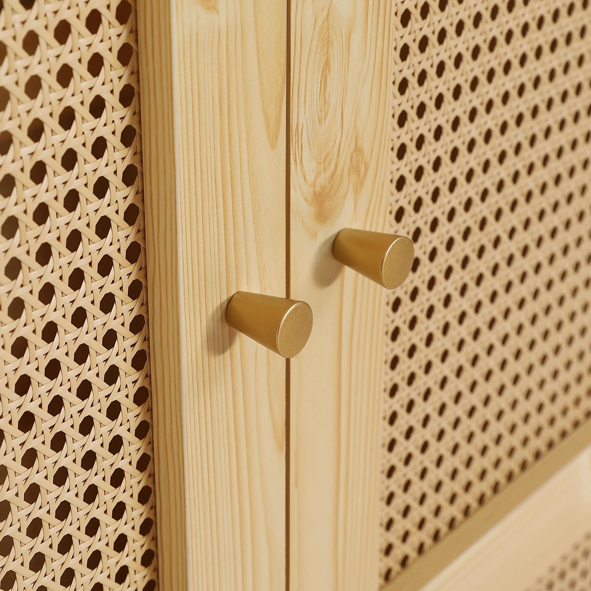 Armoire en Rotin à 3 Portes,Garde-Robe et Tringle à VêTements,Dressing Rangement Placard,Style Bohème,pour Chambre à Coucher,Couloirs,Salon