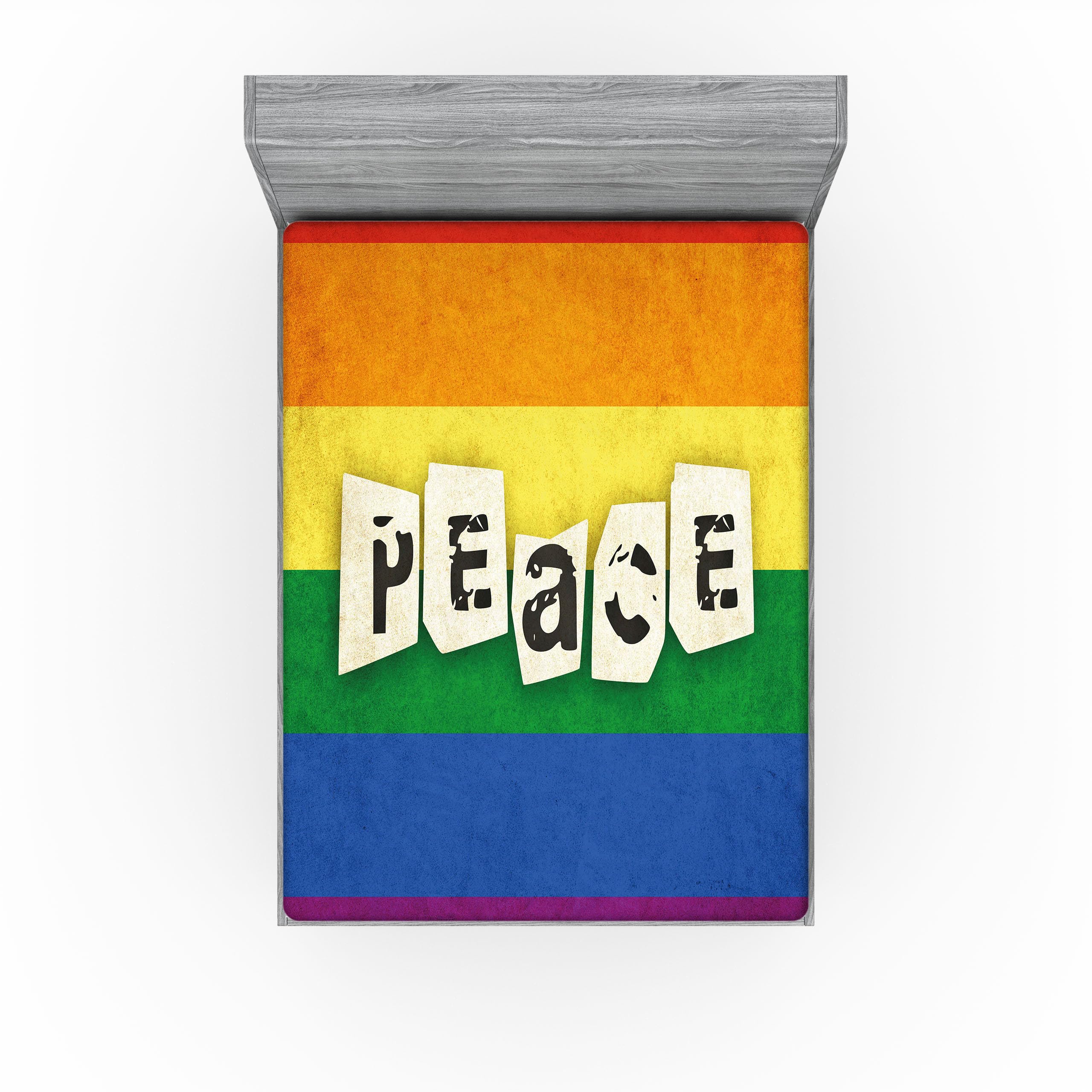 Ambesonne Pride 2 Pack Fitted Sheet, Grunge Flag Peace Word, Bed Cover All-Round Elastic Deep Pockets 2 Pieces, Package Contains 2 Full Size Fitted Sheets, Grey Blue