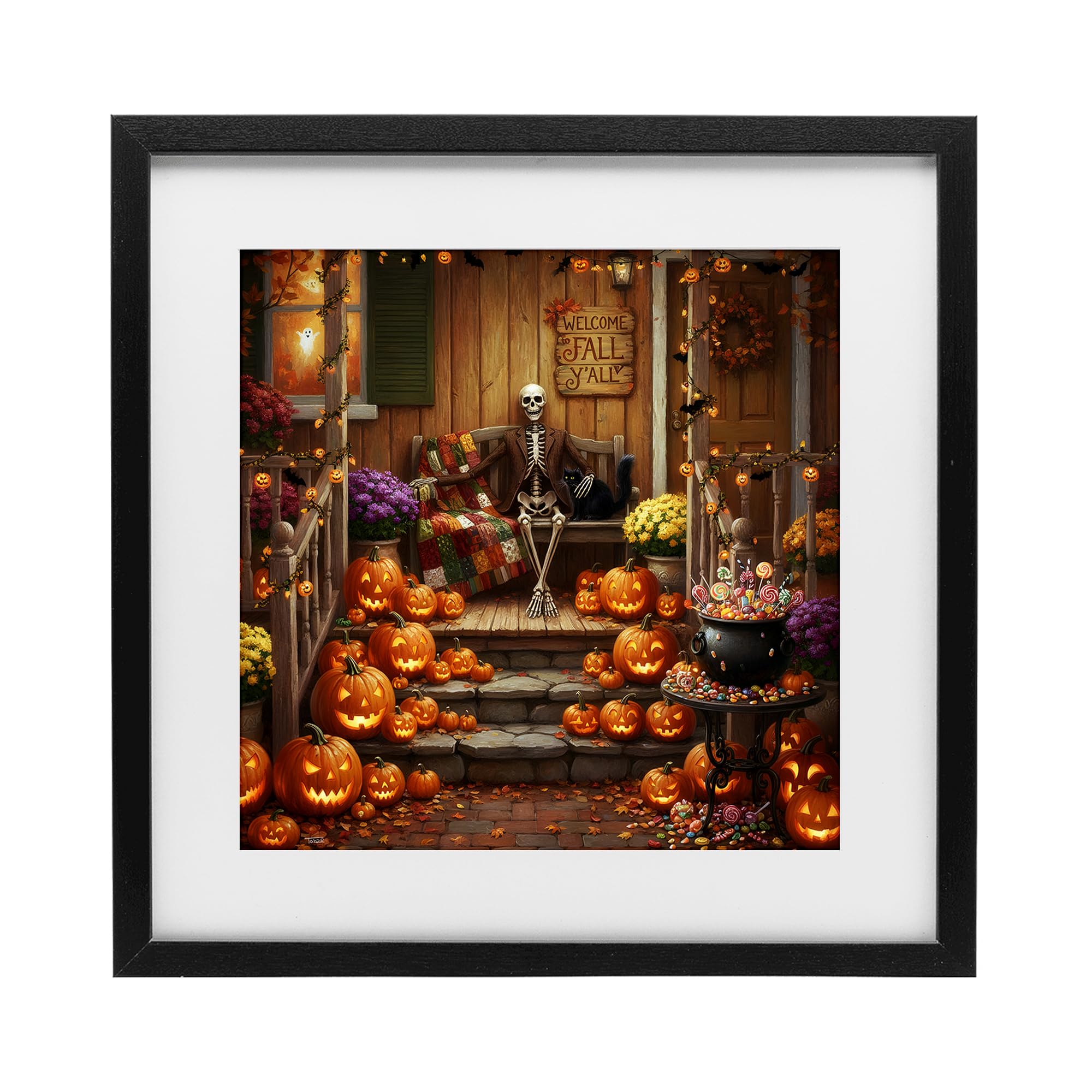 'Welcome To Fall Skeleton Porch'| Framed Print Under Glass