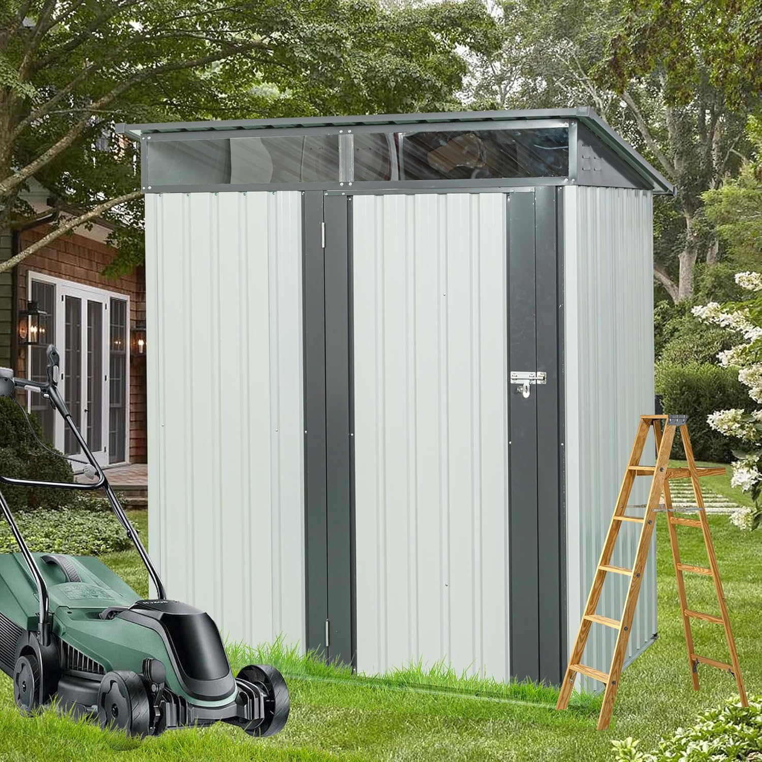 Lovtimber 5x3 FT Outdoor Metal Storage Shed, Garden Shed with Lockable Door