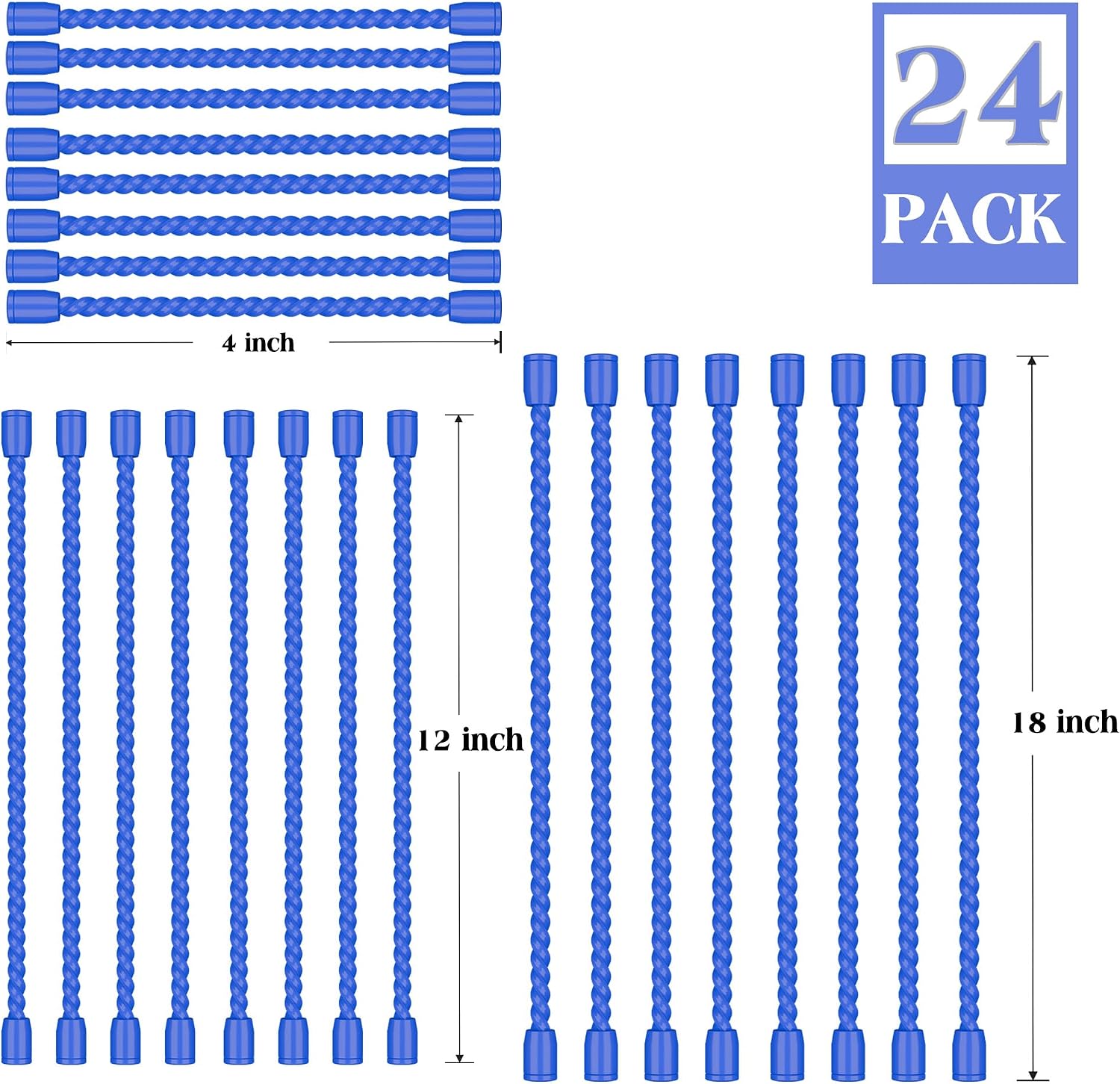 24PCS 4-Inch, 12-Inch, 18-Inch Silicone Cable Ties, Bendable Rubber Twist Ties, Reusable Twist Ties for Cords, gear ties for Organizing, Bundling (Blue)