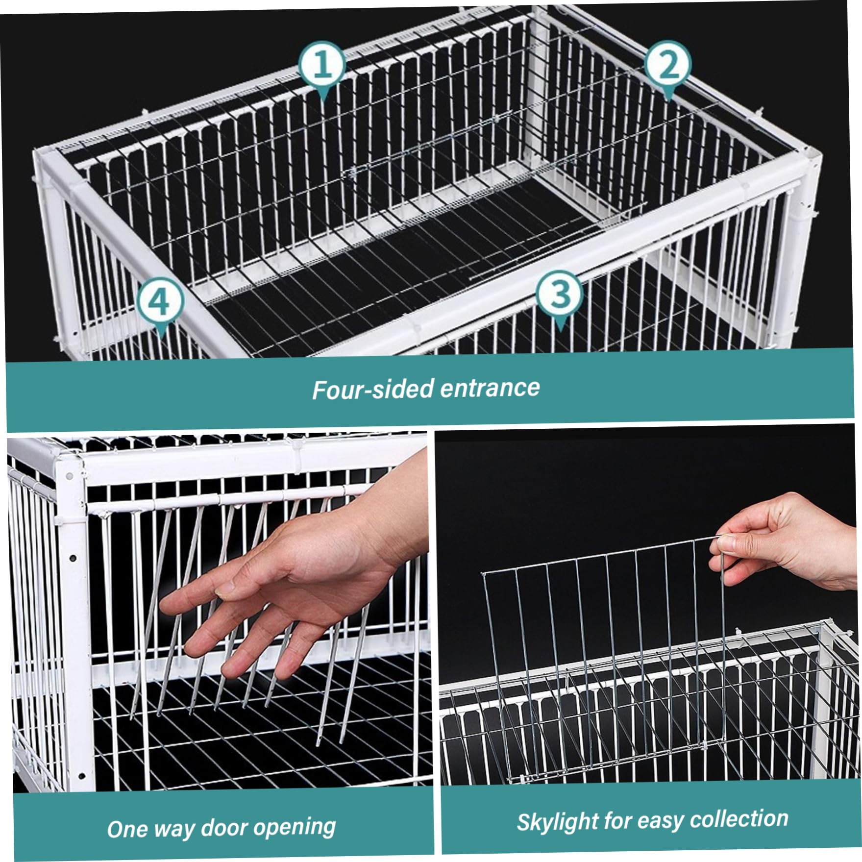 Jaula para Trampa para Palomas, 16.0 x 12.0 x 10.0 in, Gran Trampa para pájaros con Cuatro entradas de Acceso unidireccional y tragaluz para Palomas, Pollos, Granjas, graneros y Jardines