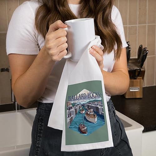 Miniatura 2 de Lantern Press Seattle, Washington, Ballard Locks, Contour (100% Cotton Tea Towel, Decorative Hand Towel, Kitchen and Home)