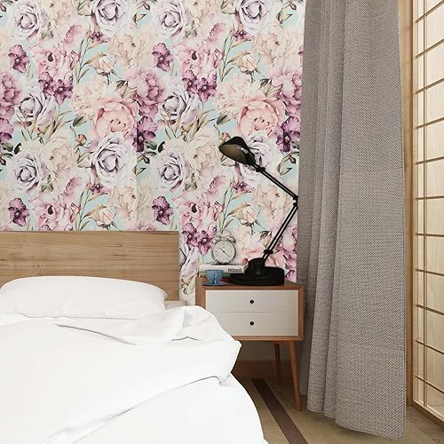 Miniatura 5 de Papel tapiz de acuarela floral, autoadhesivo, decorativo, para dormitorio, despegar y pegar, papel tapiz extraíble de vinilo adhesivo para pared del