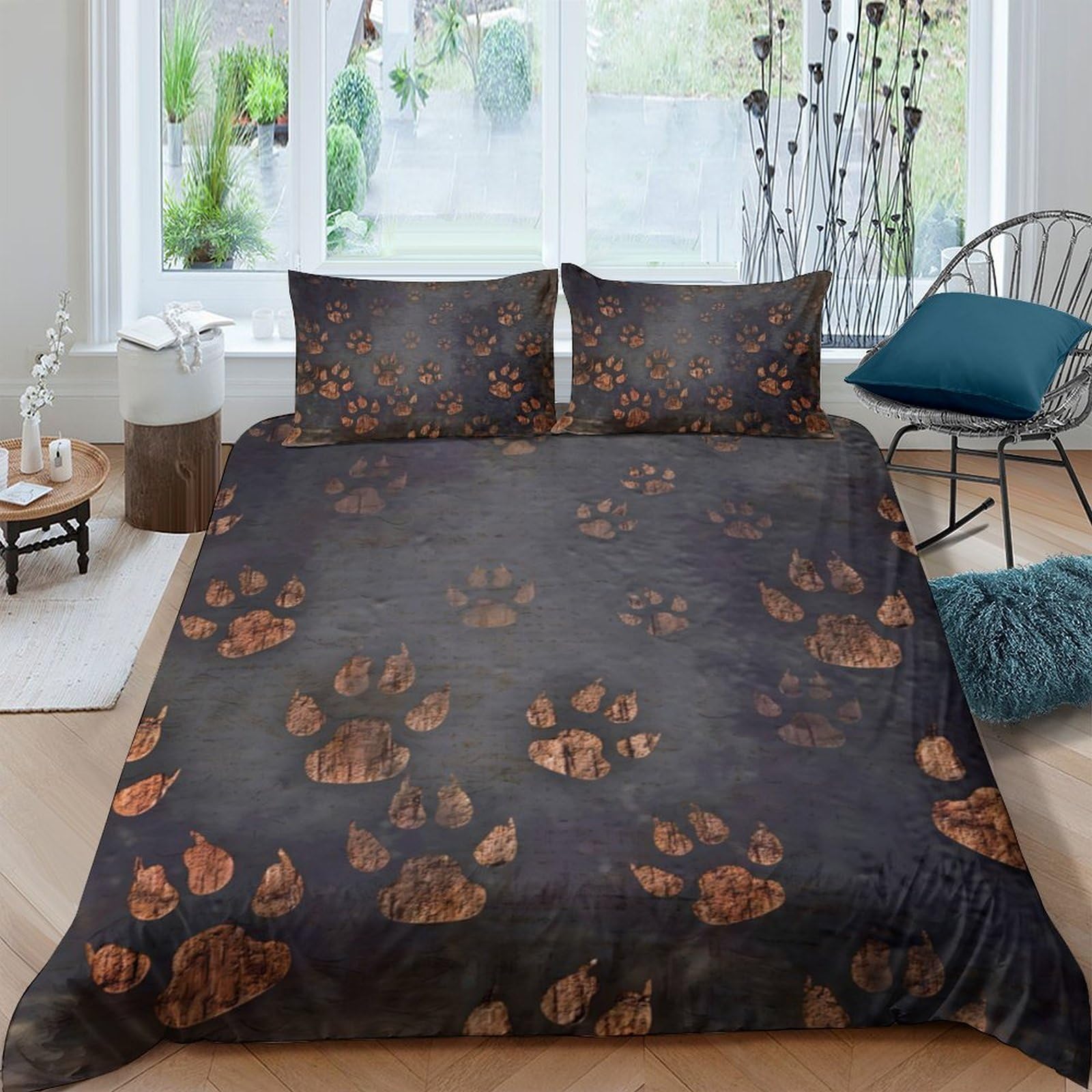Ctjqhvkz Style-10 3D Printed Brown Paw Pattern Fitted Sheet Microfiber Anti-Slip Mattress Cover For Bedroom Dorm Decoration Easy Care Single（135X200cm）