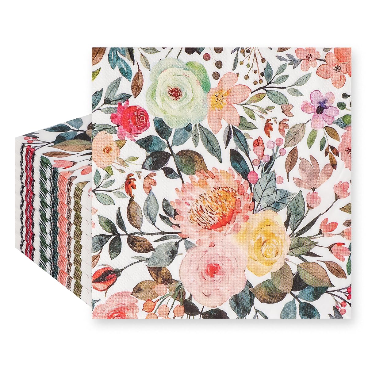 Photo 1 of 200Pcs Floral Paper Napkin Disposable Watercolor Rose Flower Paper Napkin Decorative Dessert Dinner Hand Towels for Bathroom Wedding Baby Shower Birthday Party(6.5 * 6.5 inch)
