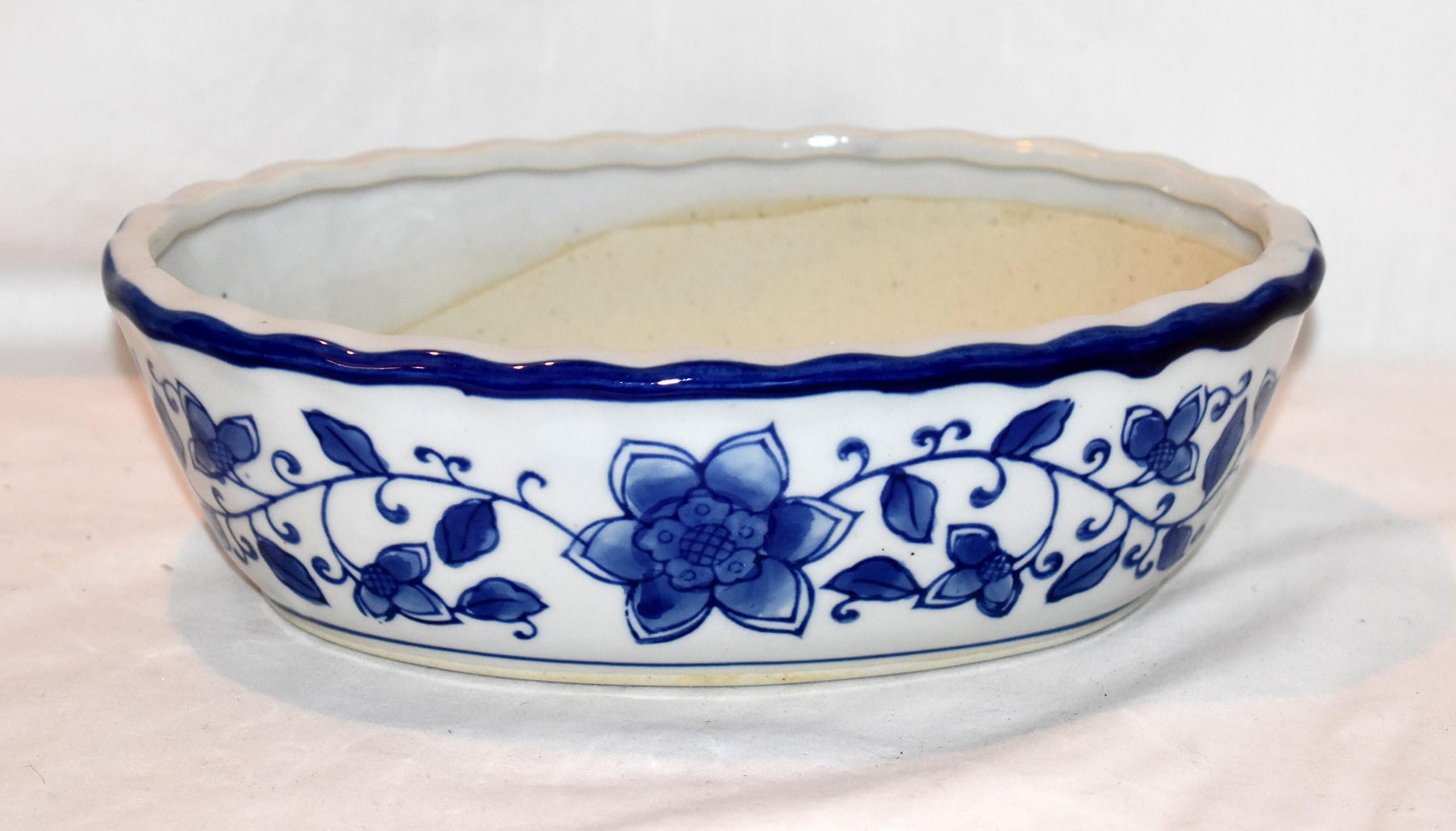 New 9.75" Cobalt Blue Ornate Oriental Flowers Oval Planter Pot/Change Holder Dish