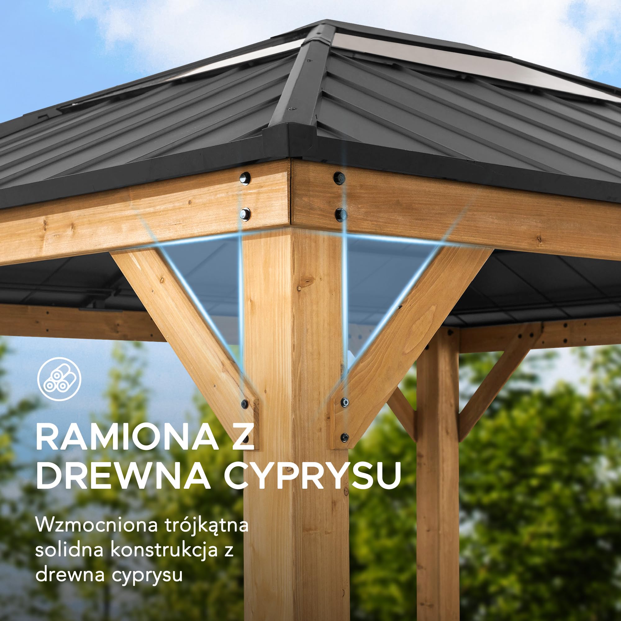 SUNJOY 3,3x3,9 m zewnętrzny drewniany pawilon cedrowy,Konstrukcja z naturalnego drewna cedrowego, Dach stalowy z świetlikiem z poliwęglanu, pawilon ogrodowy do zacienienia, Odporność na śnieg i wiatr