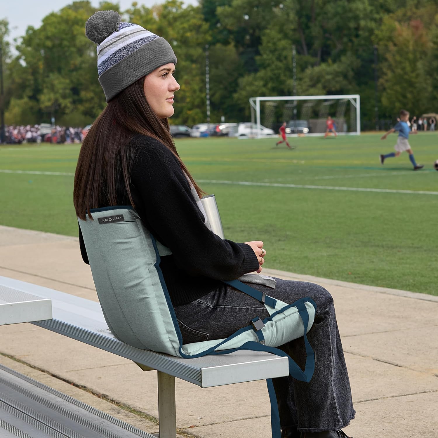 Arden Heated Stadium Seat, Foldable, Lightweight with Carrying Strap, Foam Cushion for Comfort, Adjustable, Back Support, Multi-Functional Use As Stadium Seat or Seat Pad, Gray/Navy
