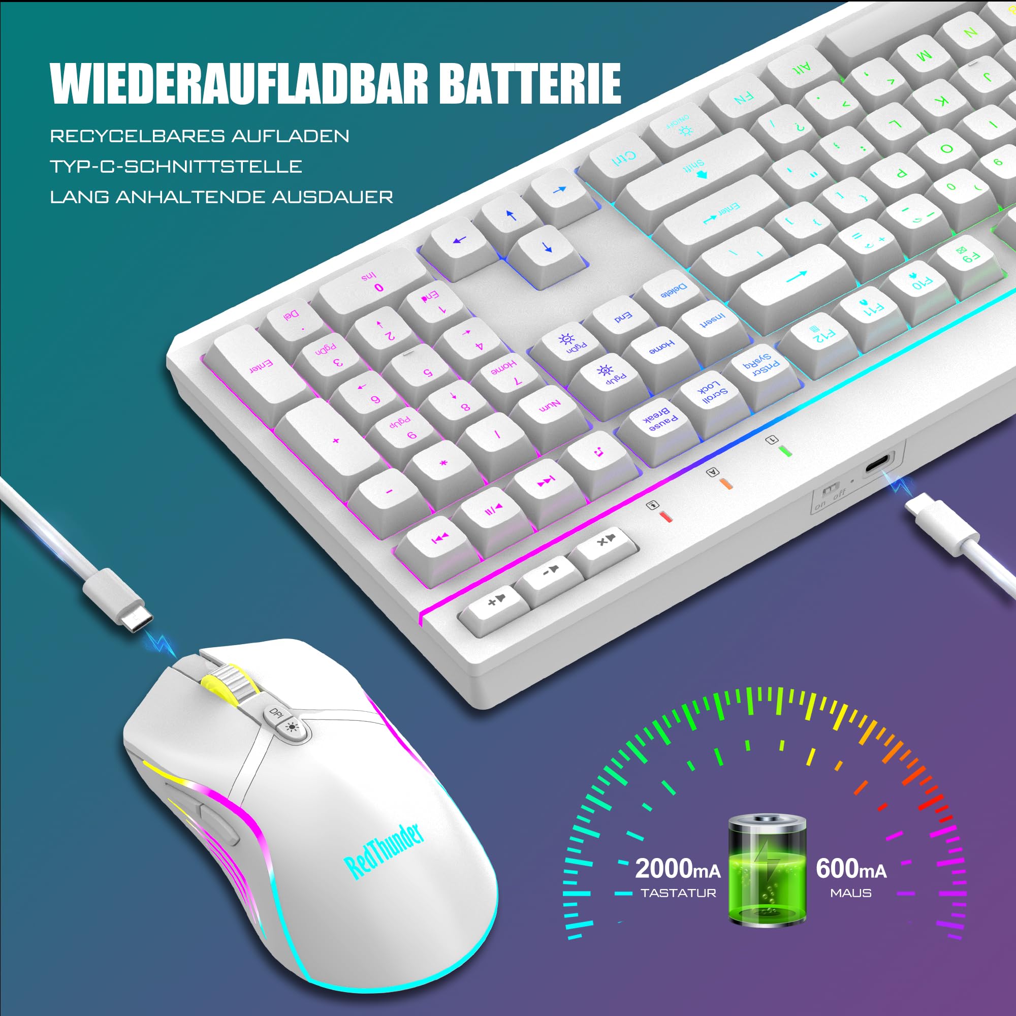 Combo Clavier Souris Gamer RedThunder K10 - Rétroéclairage RGB - Repose-poignet