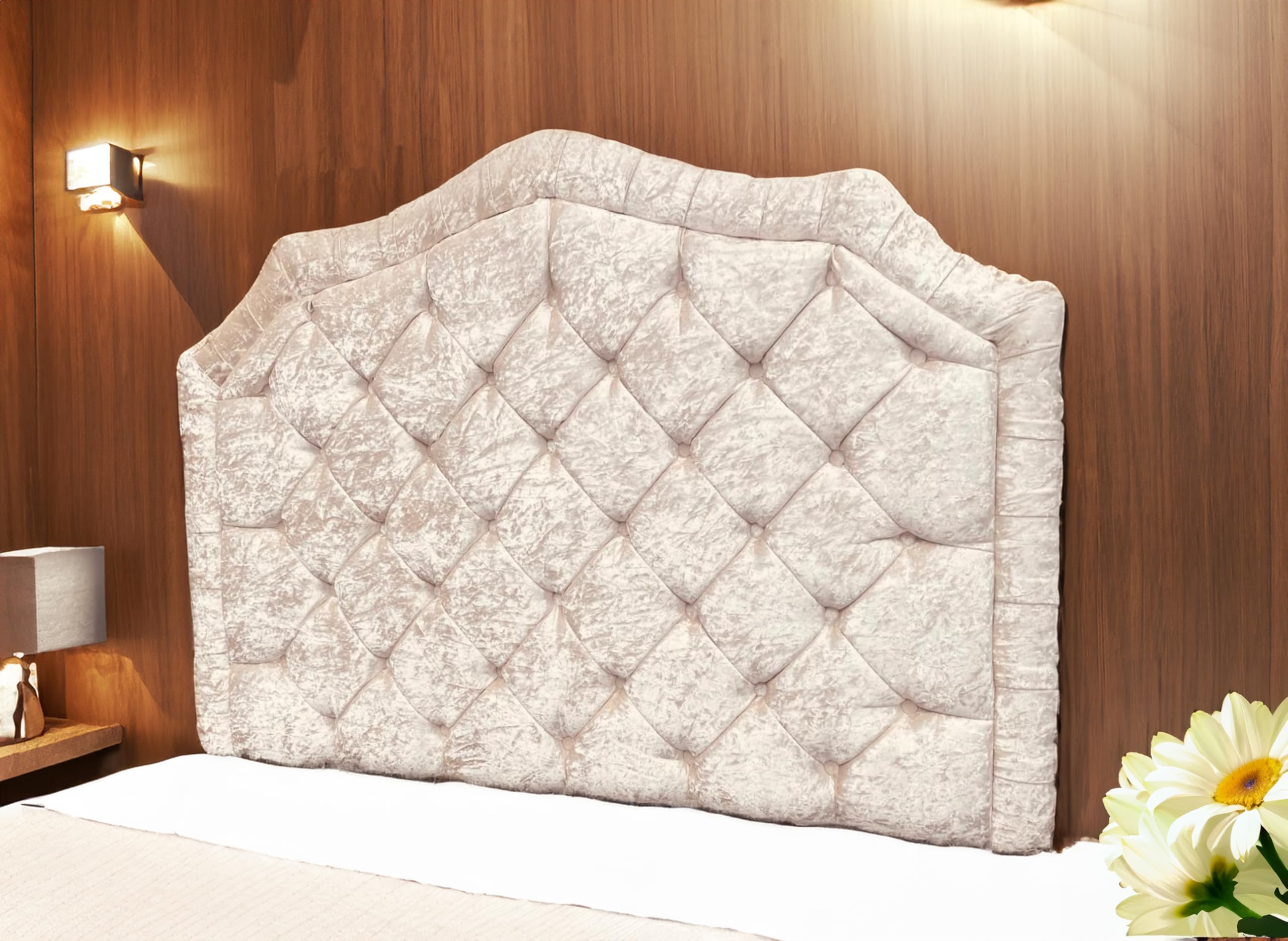 Stylish Tufted Buttoned Huston Headboard in Plush Velvet: Available in Multiple Heights & Sizes (Pink, 4ft-76cmTALL)