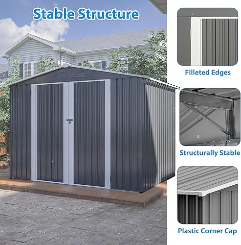 Miniatura 6 de Evedy Cobertizo de almacenamiento de metal para exteriores de 8 x 6 pies, cobertizo de metal con cerradura exterior de acero anticorrosión con
