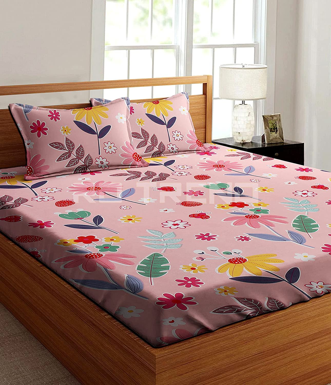 PRINDA Cotton Feel All Around Elastic Fitted Bedsheets King Size, Premium Fitted Bedsheets King Size for Double Bed with 2 Pillow Covers 72 x 78 x 8 Inches (Peach) (B09DYZ9XZB) Amazon Price History, Amazon Price Tracker