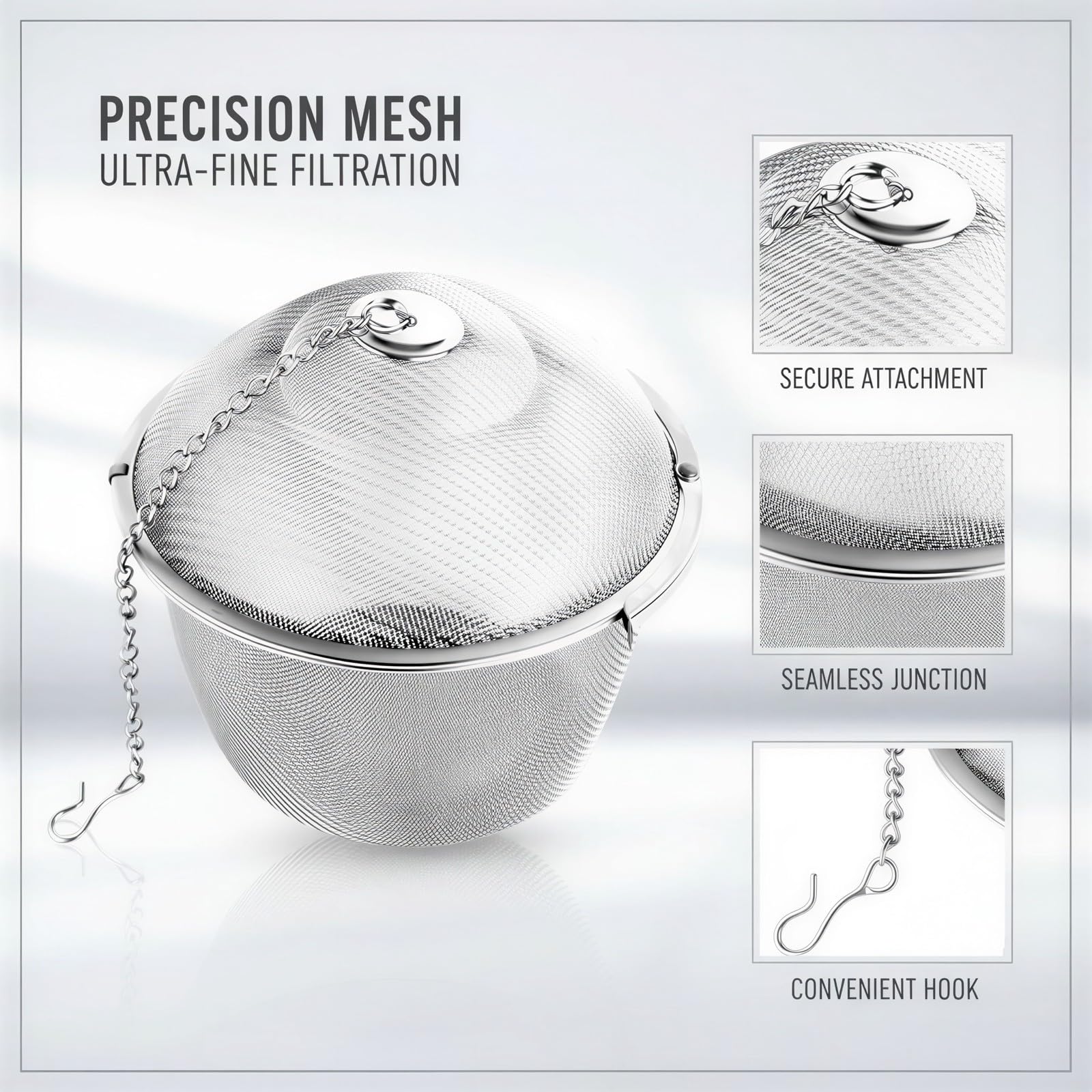 Lot de 3 filtres à thé en acier inoxydable, boule infuseur à maille fine avec chaîne et crochet, filtre compact et robuste pour thé en vrac, épices, herbes, assaisonnement, soupe