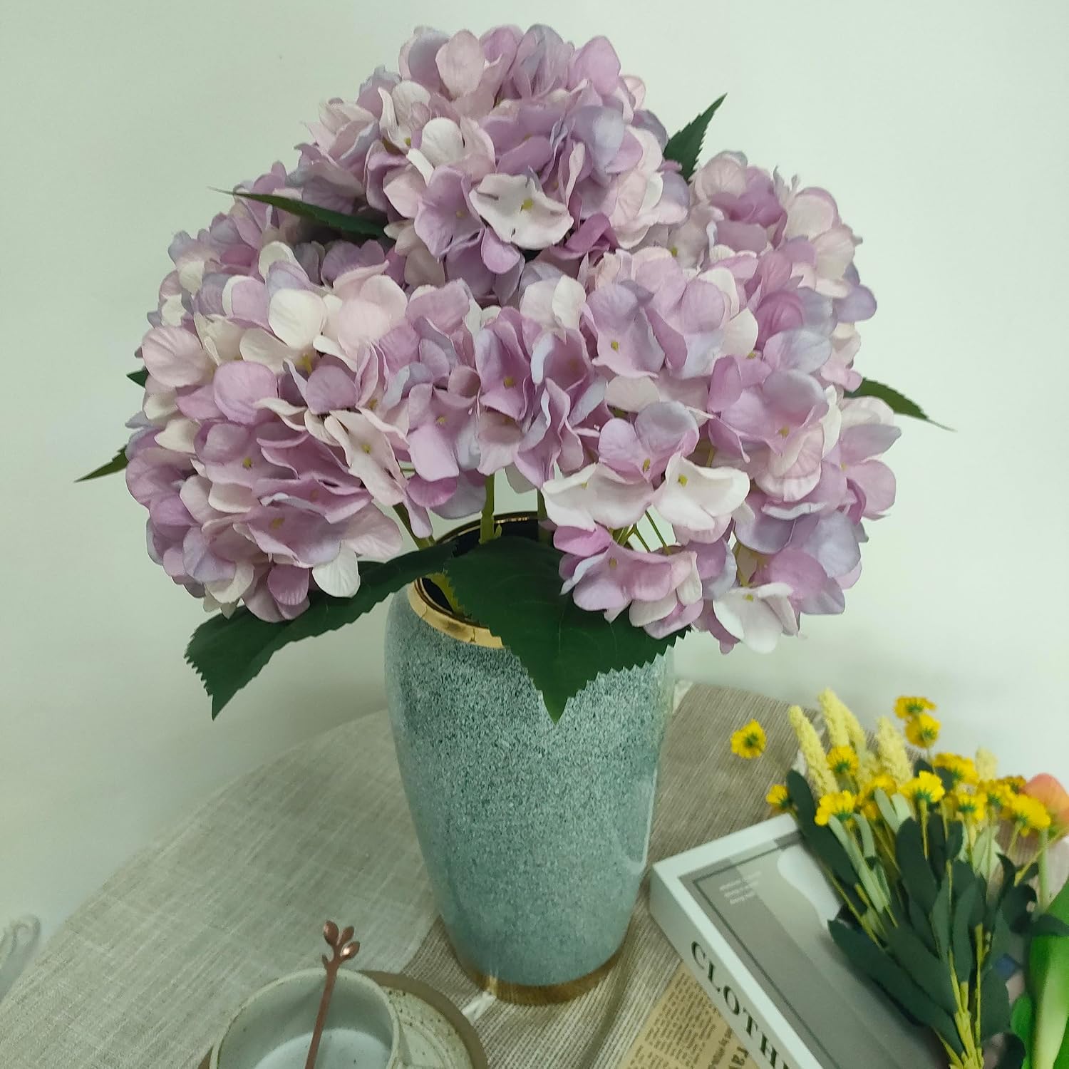 Light Purple Hydrangea Artificial Flowers,6 Pcs Faux Hydrangea Flowers,Artificial Hydrangeas Flowers with Stems,Fake Hydrangeas,Purple Silk Hydrangea Flower with Stem for Home Decor (6, Light Purple) - Image 4