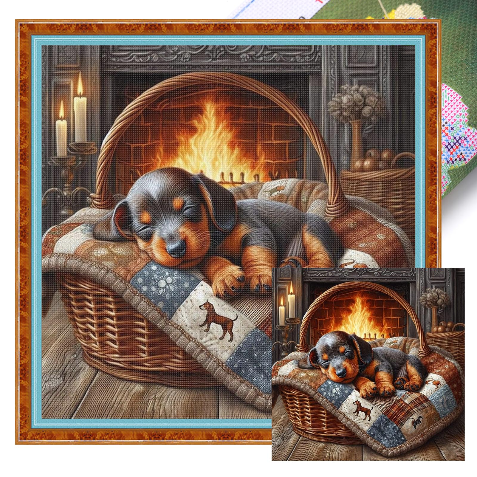Poetrydraw Sleeping Dachshund Full 11Ct Diy Stamped Cross Stitch Kits 45X45cm Home Decor (Sleeping Dachshund)