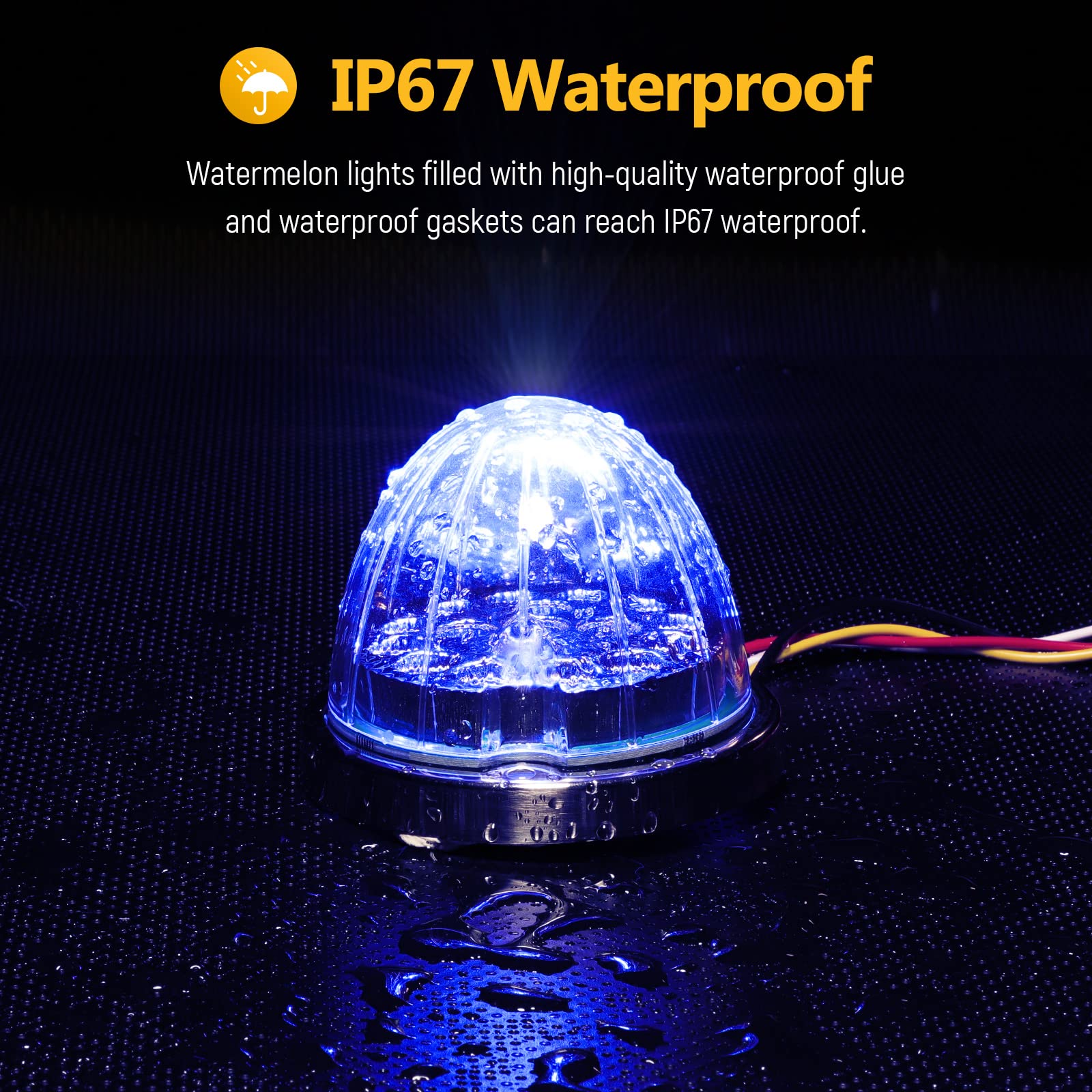 BROVIEW 1Pc Dual Revolution Watermelon Lights Amber Turn Signal Marker to Blue Auxiliary Interior Dome Lights Lamps for Semi Truck, w/Reflector Flush Mount 17 LED Clear Lens Stainless Bezel