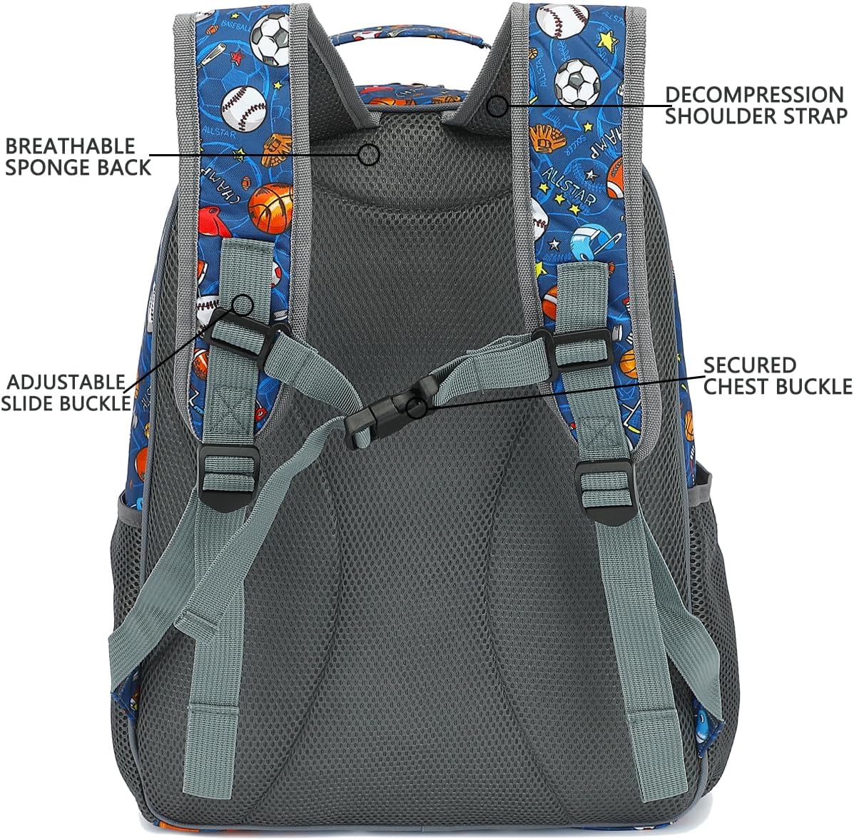 FlowFly Kids Backpack for Toddler Boys Girls, Simple Lightweight Bookbag for Daycare Kindergarten Elementary School Travel, Small Modern Bag (Large), Football - Image 6