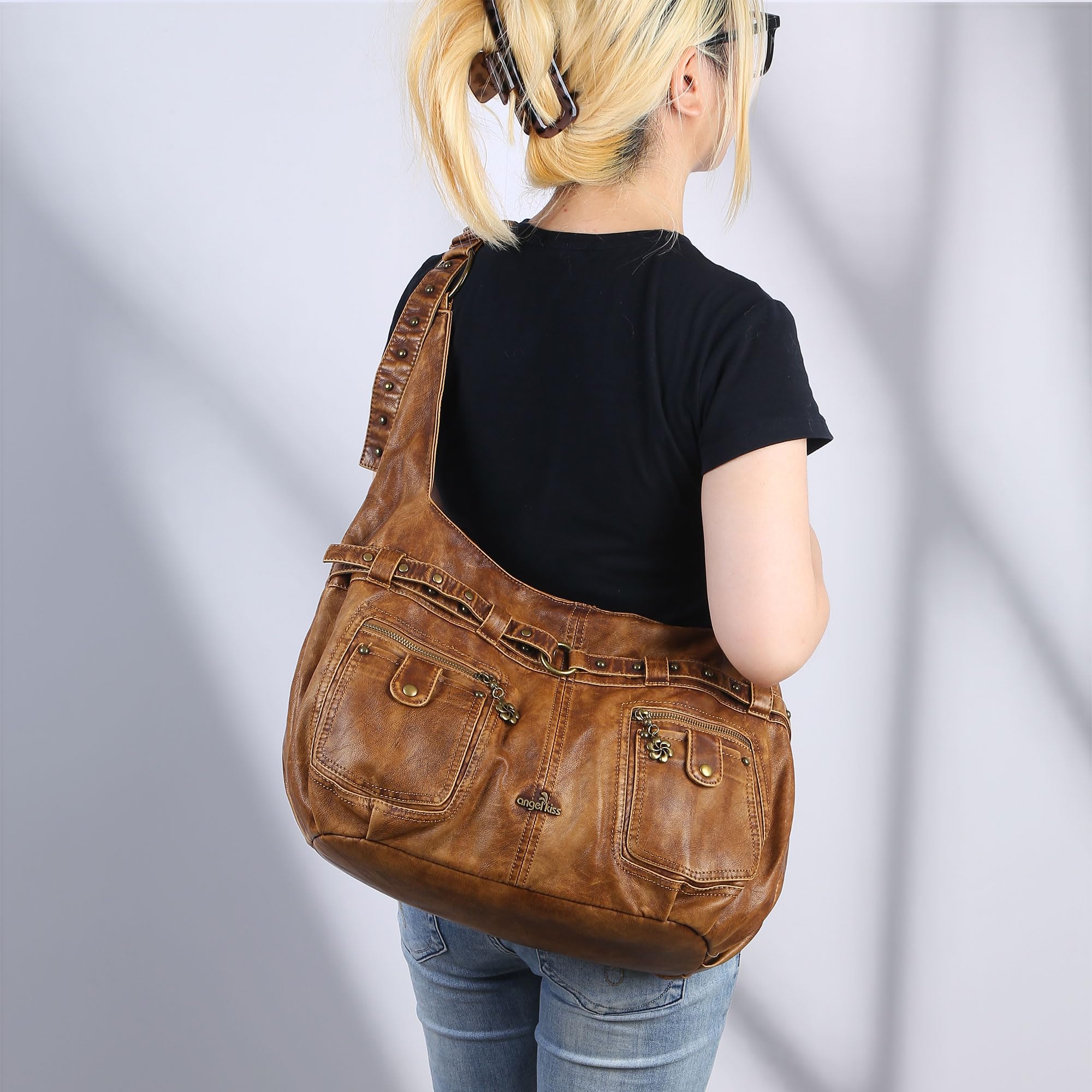 Angel Kiss Torebki dla kobiet duże torby na ramię hobo skóra Vagen z wieloma kieszeniami torba na ramię damskie designerskie torebki z ćwiekami
