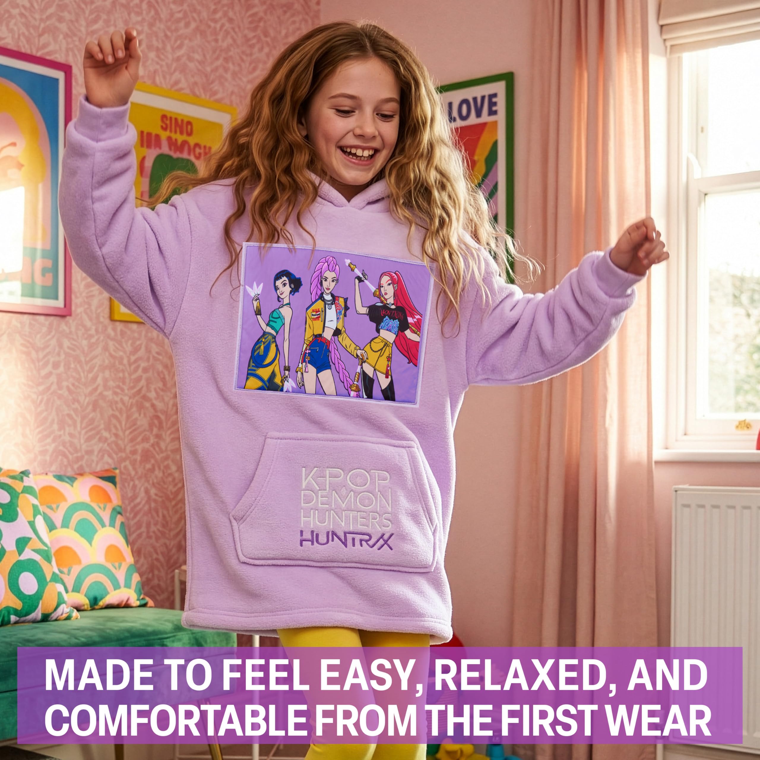 KPop Demon Hunters Oficial Huntrix Sudadera Manta con Capucha para Niñas, Hoodie Oversize con Bolsillo