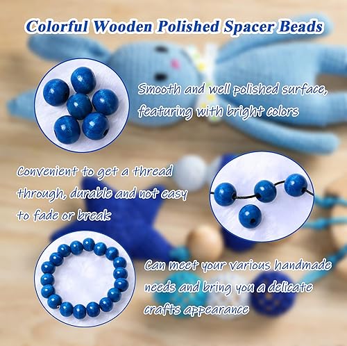 Miniatura 219 de Cuentas de madera redondas blancas de 0.394 in, 300 cuentas sueltas pintadas con espaciadores suaves para manualidades, collares y pulseras