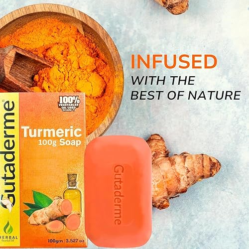 Miniatura 6 de Barra de jabón de cúrcuma (barra de 3.53 onzas) para cara y cuerpo, barra de jabón natural con miel, jengibre para piel suave, limpieza profunda e