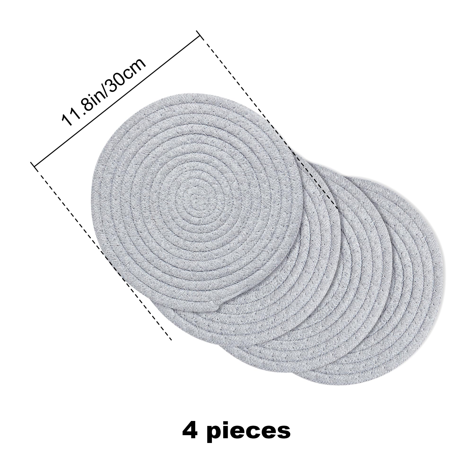 fanquare Set of 4 Round Placemats, Cotton Braided Placemats - Image 4
