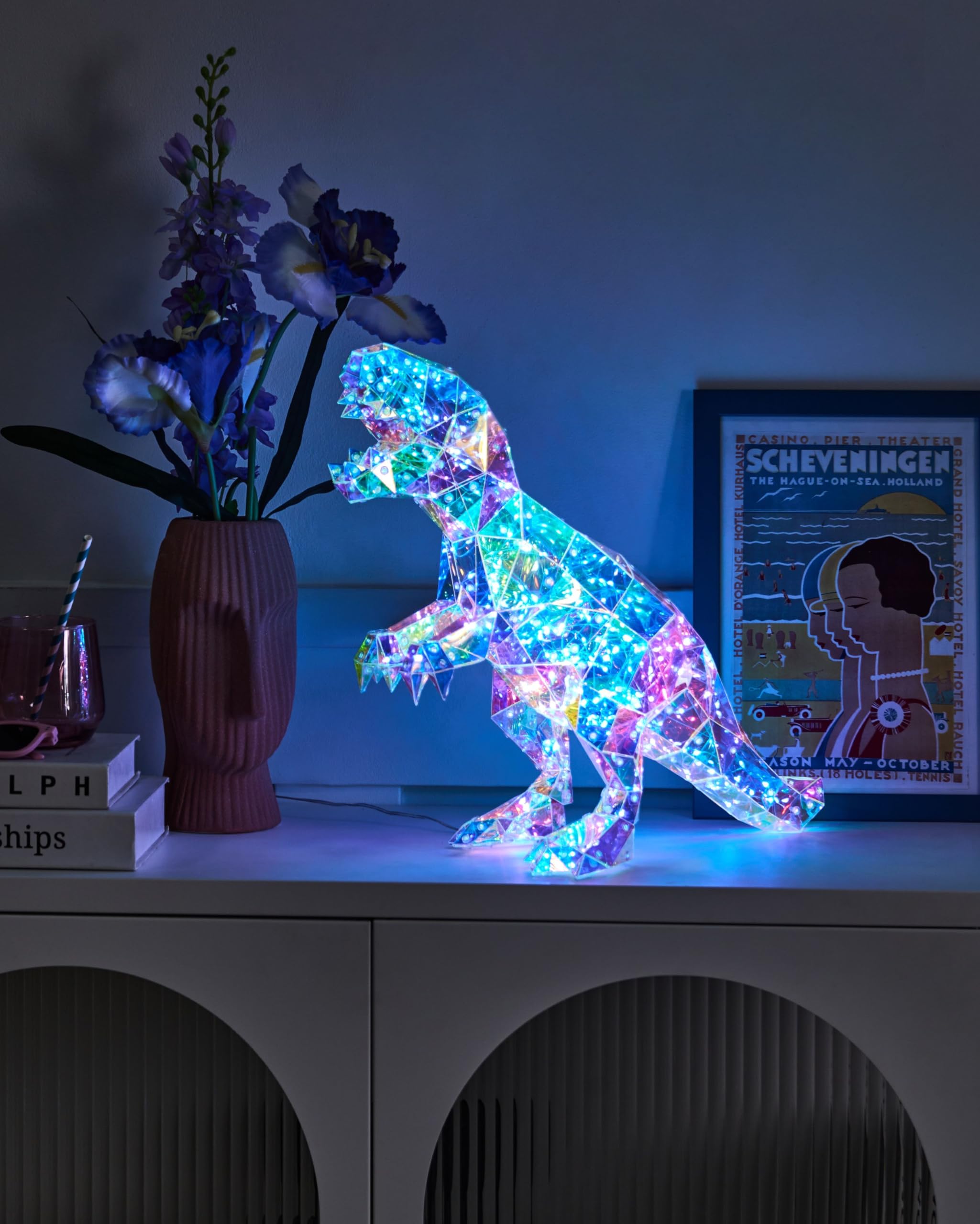 LED Dekoration Kunststoff Dinosaurierform T-Rex leuchtend bunt Tarjanex