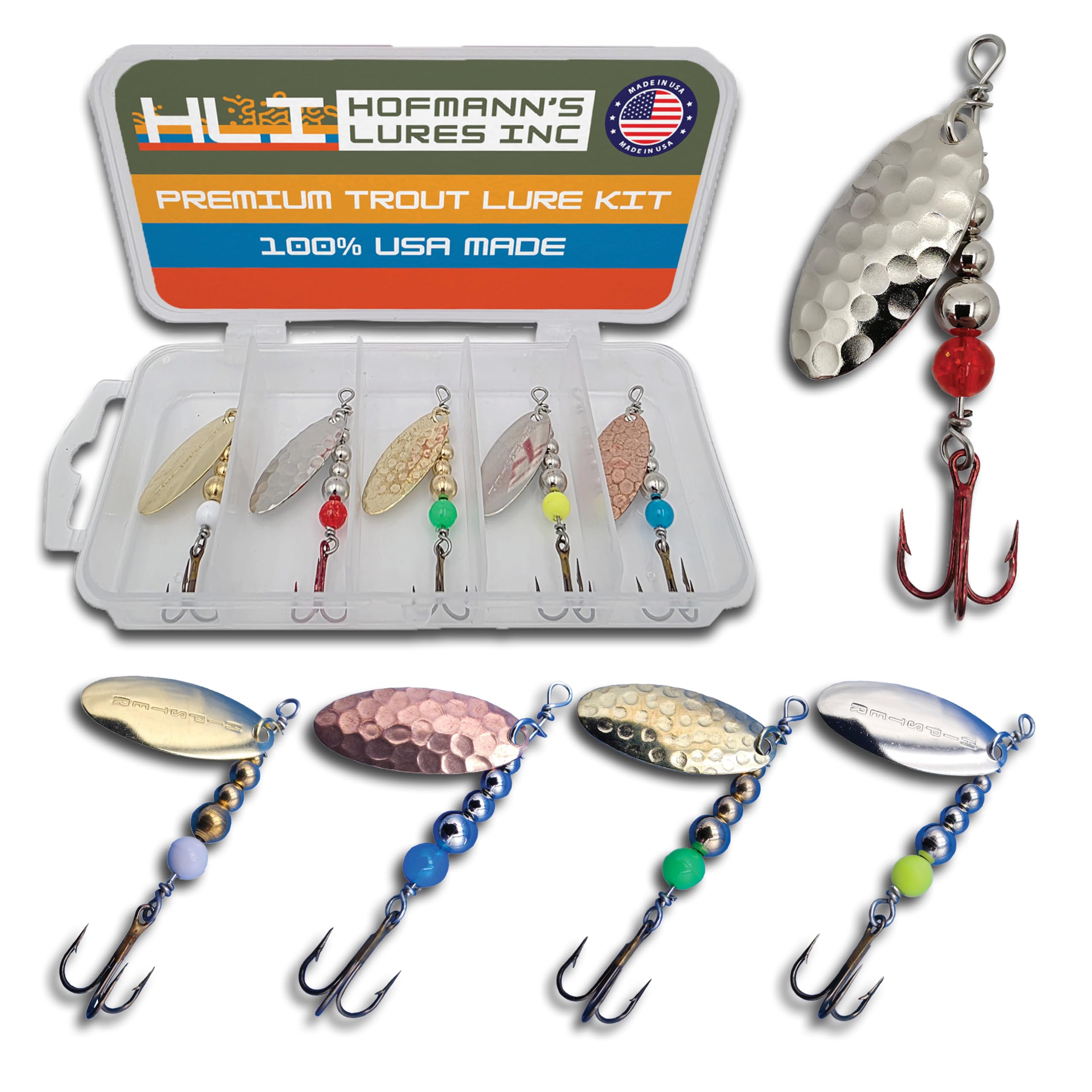 Hipster Pro Pack Trout Spinners - Proven Inline Spinner Baits, Premium Rooster Tail Fishing Lures for Trout and Salmon River Fishing, 100% USA Made by Hofmann's Lures (Hammered Series)
