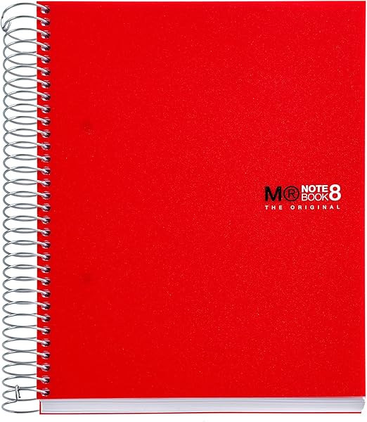 Miquelrius 8 Subject Spiral Notebook, College Ruled, Red