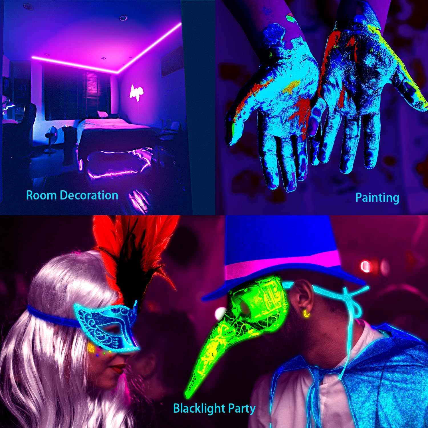 132FT Black Light Led Strip App Control, Black Light for Glow Party with Remote, Smart Purple Neon Blacklight Strip Adhesive, UV Light Strip for Halloween Decor, Bedroom, Tapestry, Poster