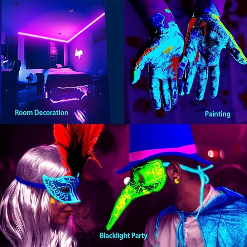 Miniatura 6 de Tira de luz LED negra de 50 pies, control de aplicación, luz negra para fiesta brillante con control remoto, tira de luz negra de neón púrpura