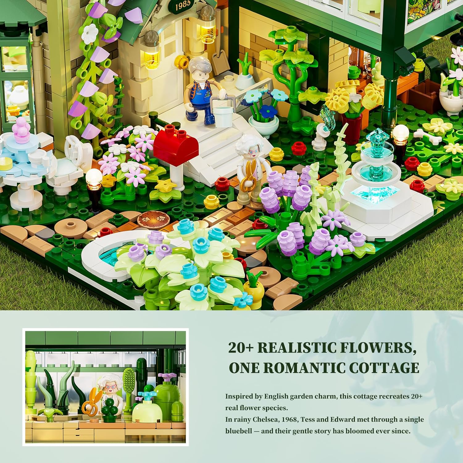 Garden Cottage Lighting Building Bricks Set - 2787 Pcs Retro Garden Cabin House Construction Building Model Set for Adults and Cabin Model Lovers