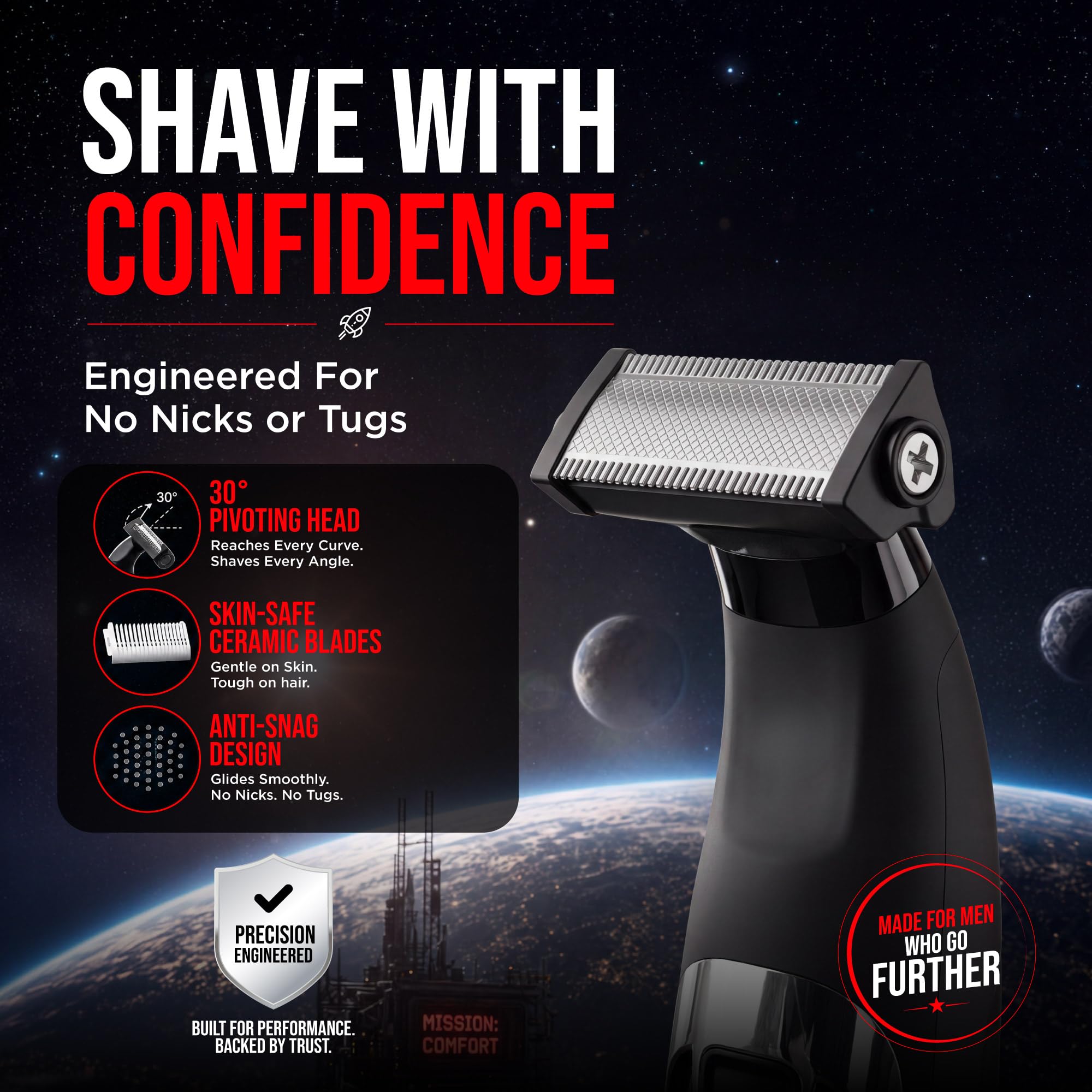 HAPPY NUTS The Ballber™ Electric Body Hair Trimmer for Men - Mens Body Groomer Kit for Privates - IPX7 Waterproof Shaver for Hard to Reach Areas