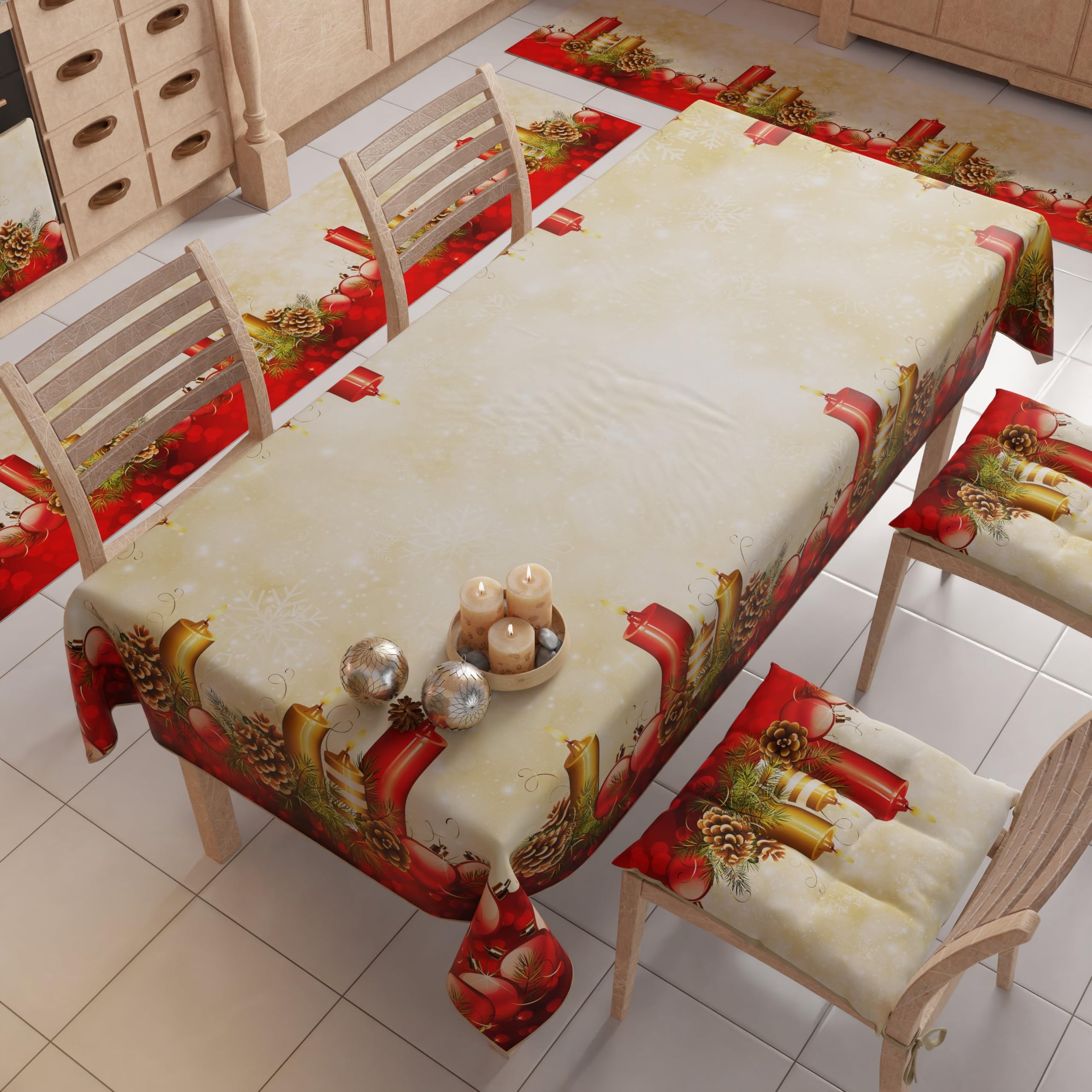 PETTI ARTIGIANI ITALIANI - Alfombra de Cocina Navideña, Pasillo para Cocina de Navidad, Antideslizante y Lavable para Cocina, Alfombra Navideña 52x440 cm Velas, Made in Italy