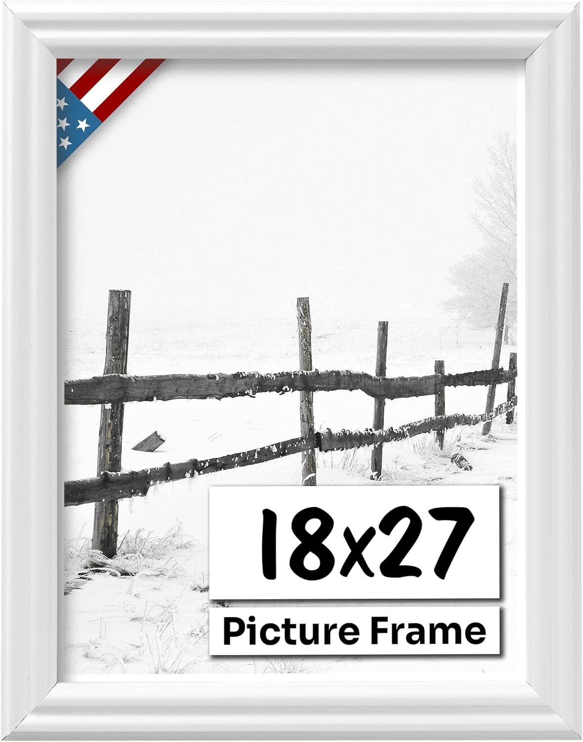 White 18x27 Picture Frame .75" Inch Wide - White Wall Decor Handmade Solid Wood Frames with Preinstalled Hangers and UV Blocking Plexiglass 27x18 Frame