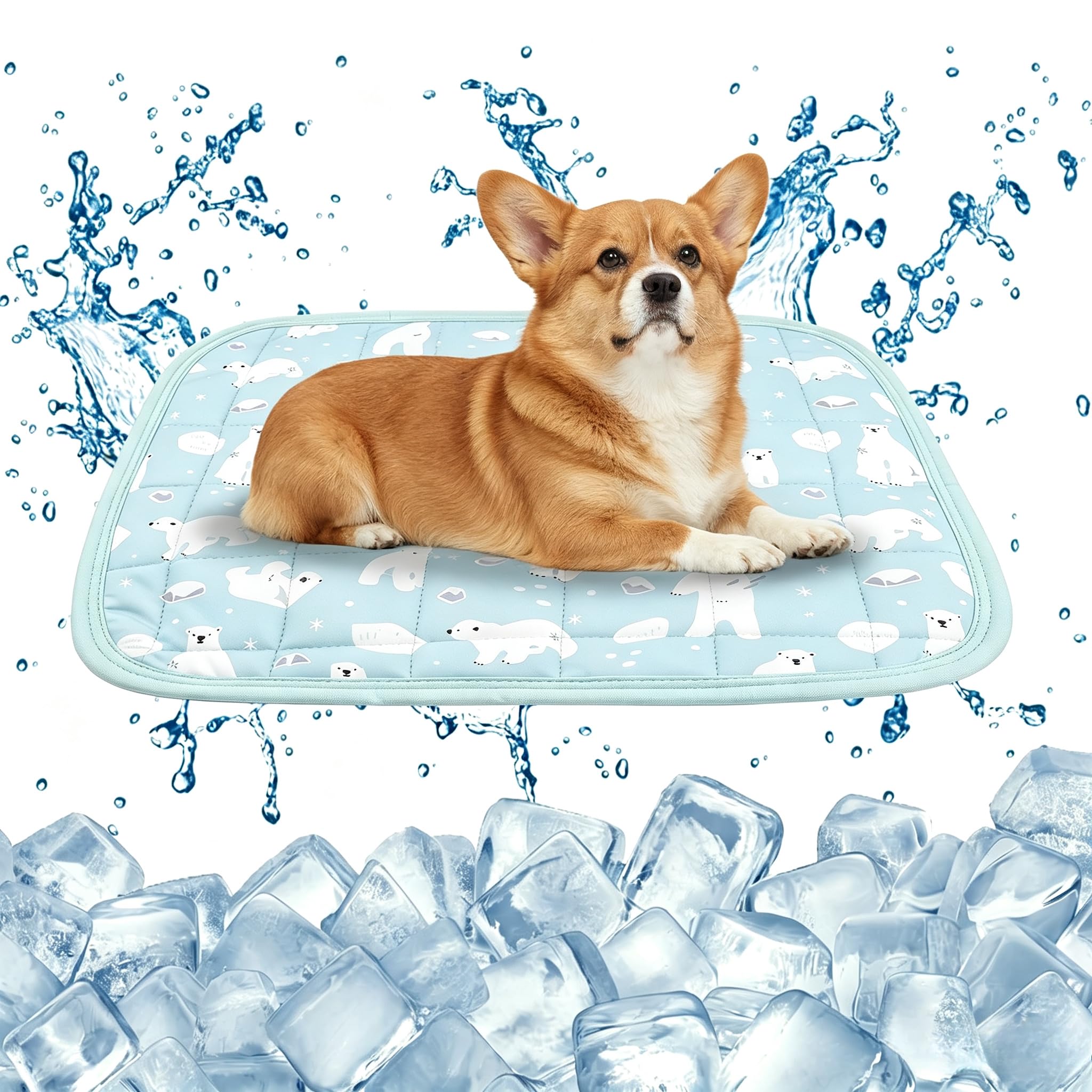 Toyhood Dog Cooling Mat, Pet Cooling Mat Cat Coolings Mats Washable Self Cool Ice Silk Pad Pets Cool Bed Pad Pets Self Coolings Mat for Dogs Cats Indoors Outdoors Car Summer (Green, S)