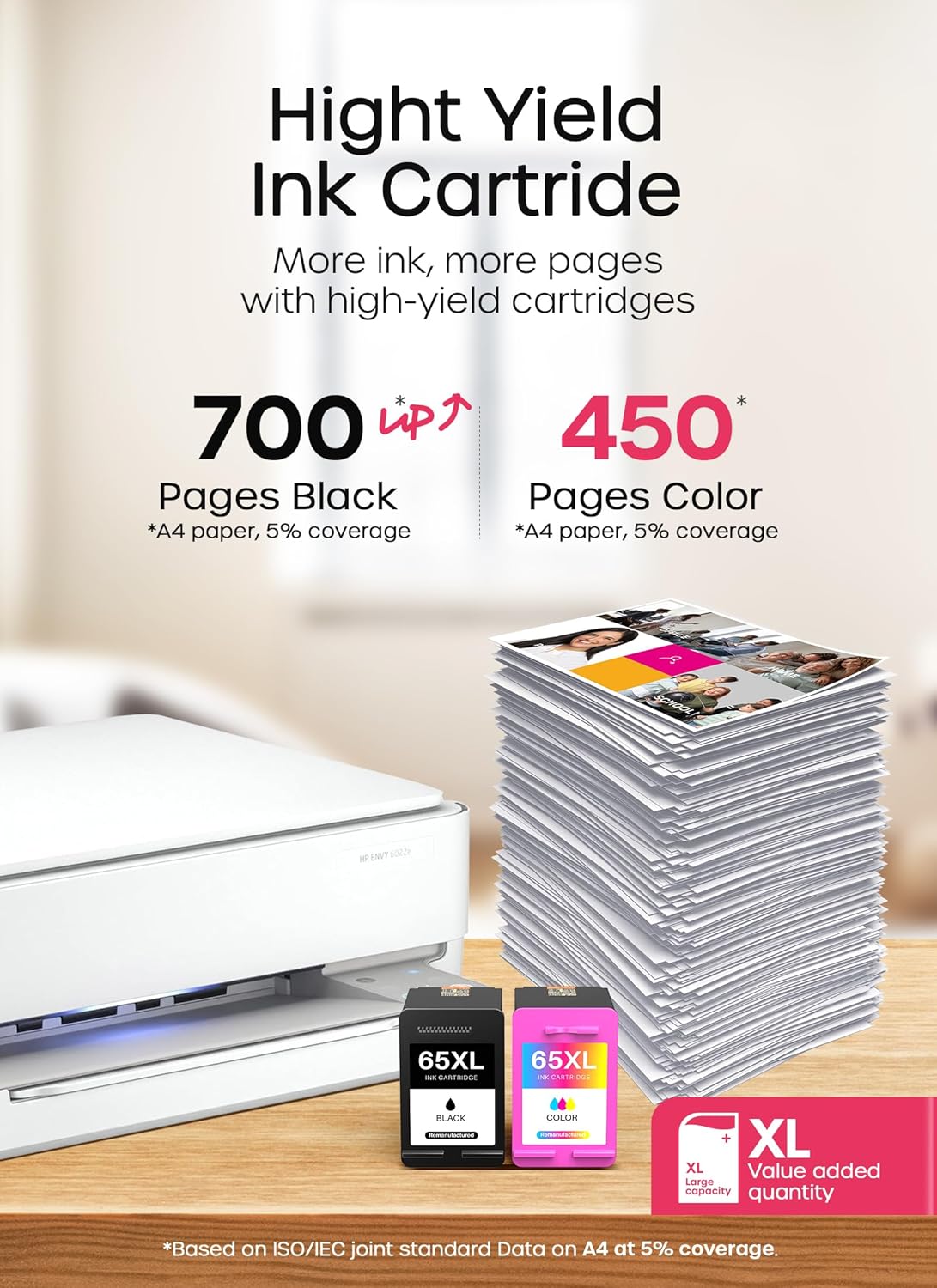 65XL 65 Ink Cartridges Black Color Combo Pack High-Yield Replacement for HP Ink 65 HP65XL for HP Deskjet 3755 Ink Cartridges Envy 5055 5052 5058 DeskJet 2655 3720 3722 3723 3758 2652 (1 Black,1 Color)