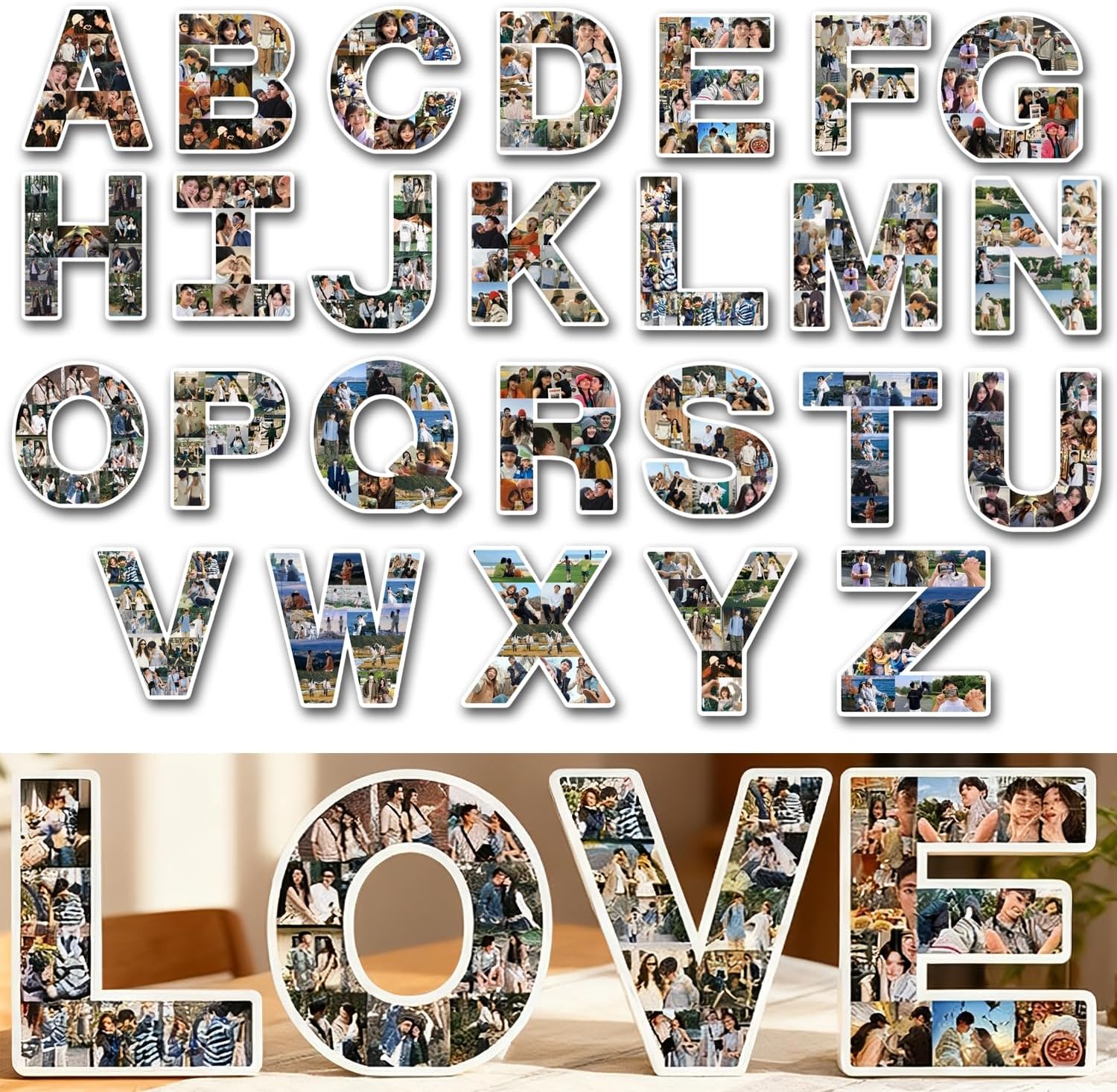 Custom Letter Photo Frame - Personalized Collage Picture Frame for Desk, Customizable Photo Gift for Wedding, Birthday, Anniversary
