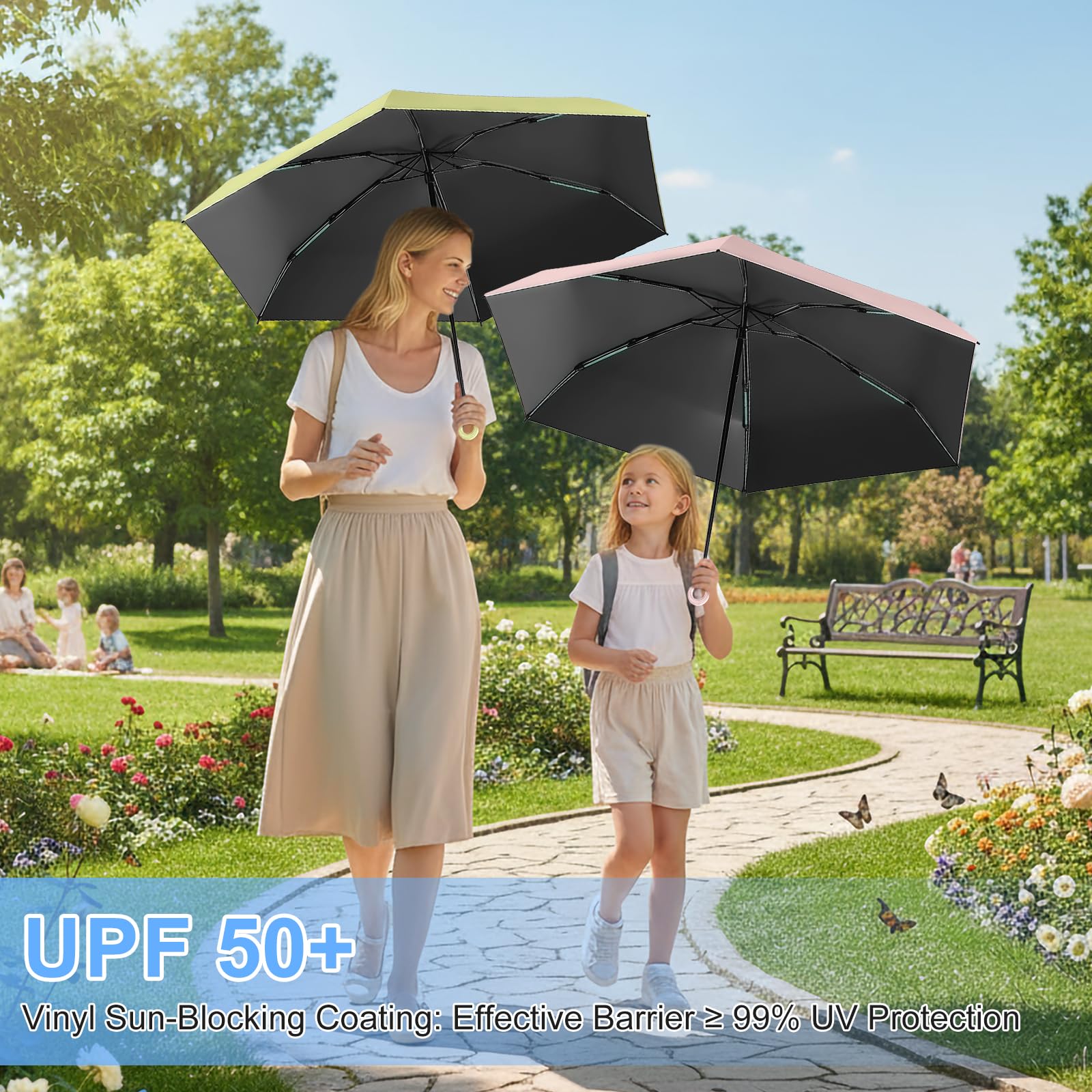 HCQC Parapluie Pliable Mini - Anti-UV, Compact et Léger pour Voyage - Parapluie de Poche Portable Homme Femme - Protection contre le Soleil et la Pluie Inklusive Kapsel-Etui - 5