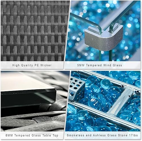 Miniatura 6 de BULEXYARD Yable - Fogata de propano para patio al aire libre de 43 pulgadas, 55,000 BTU con encendido automático de gas con mesa de vidrio templado