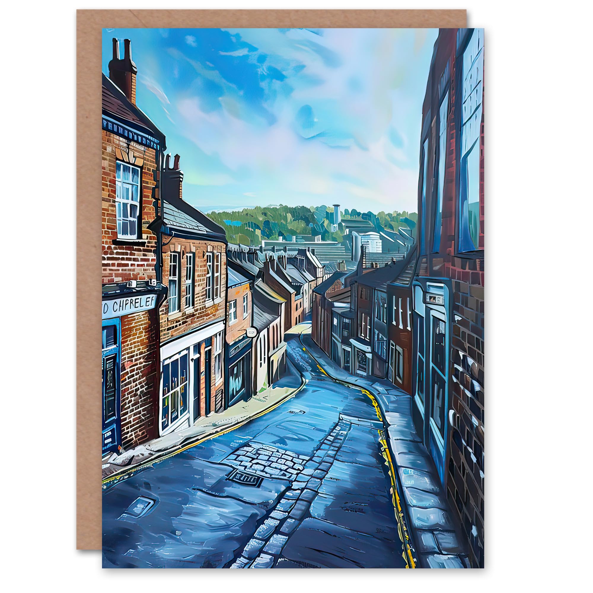 Artery8 Greeting Card Winding Road Barnsley South Yorkshire Painting Blank For Him Or Her Art Birthday Card